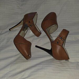 Michael Kors brown leather High Heel sandals shoes open toe back zipper Size 9.5